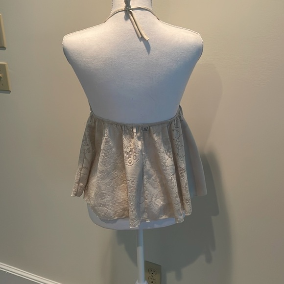 Love Culture Beige Babydoll Lacy Halter Top - Picture 5 of 7